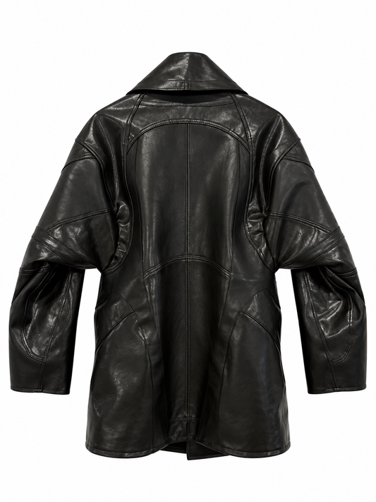 BLACK SCULPTED LEATHER BLAZER