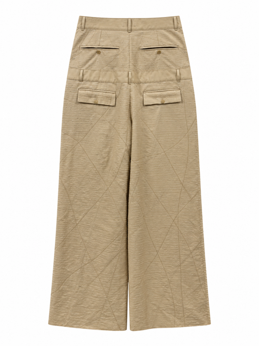 SCRATCH TEXTURE DOUBLE WAIST WIDE PANTS