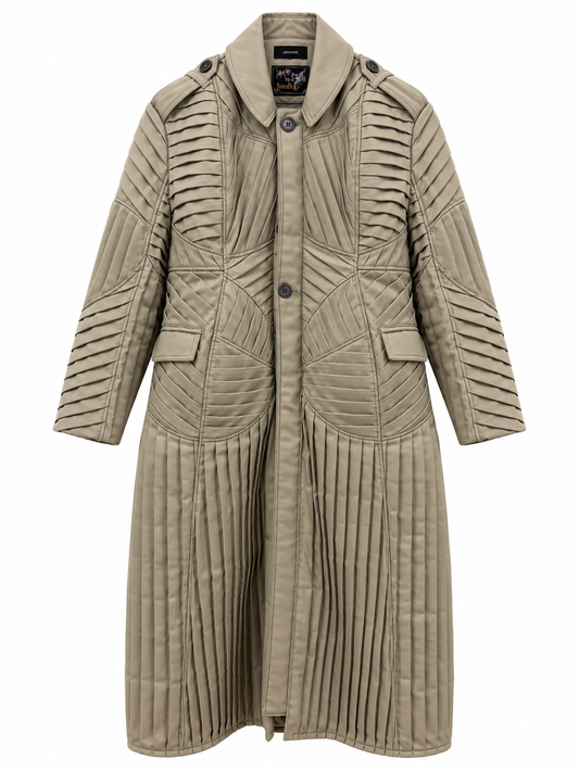Sculptural Pleated Long Coat