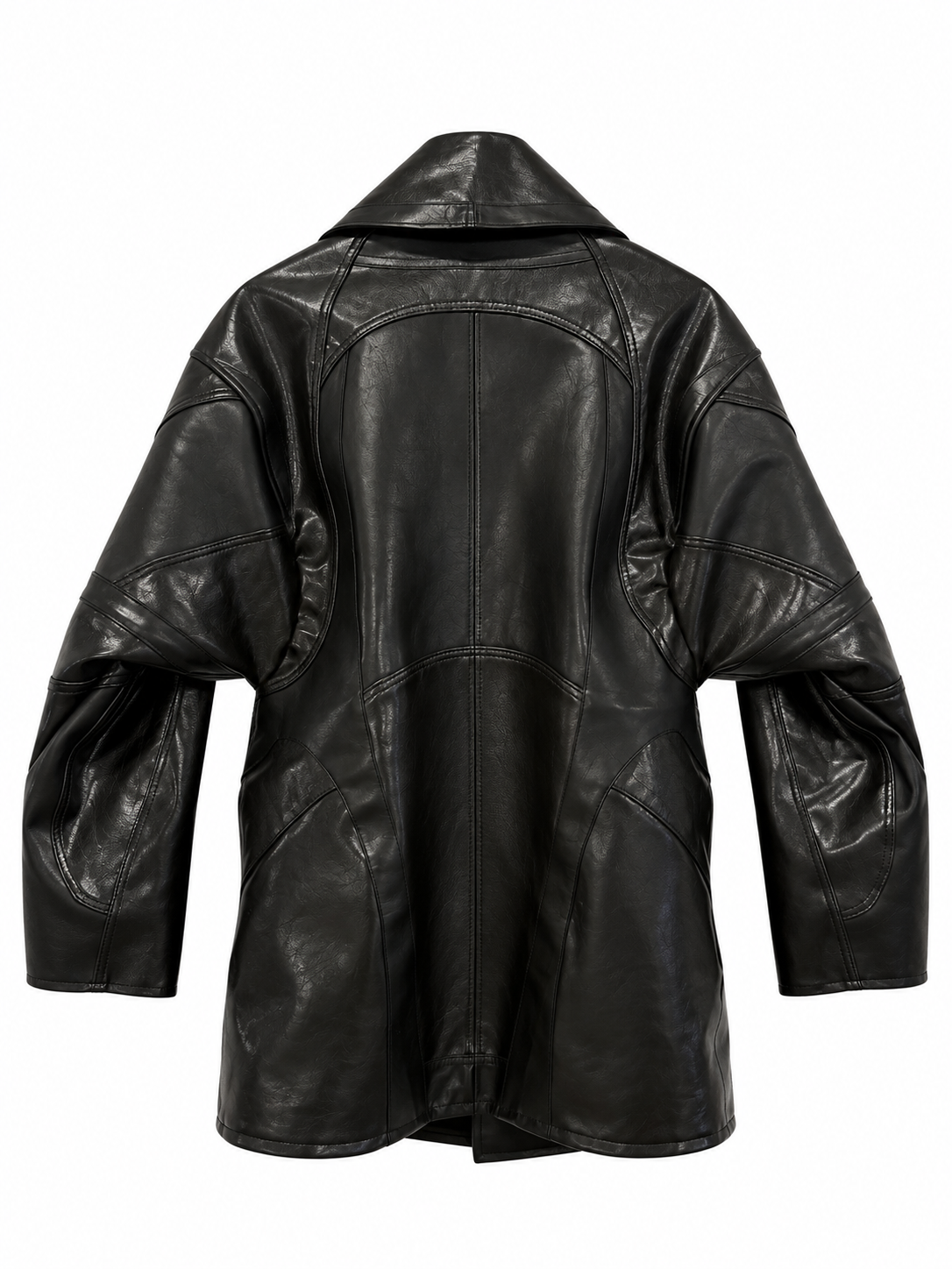 BLACK SCULPTED LEATHER BLAZER