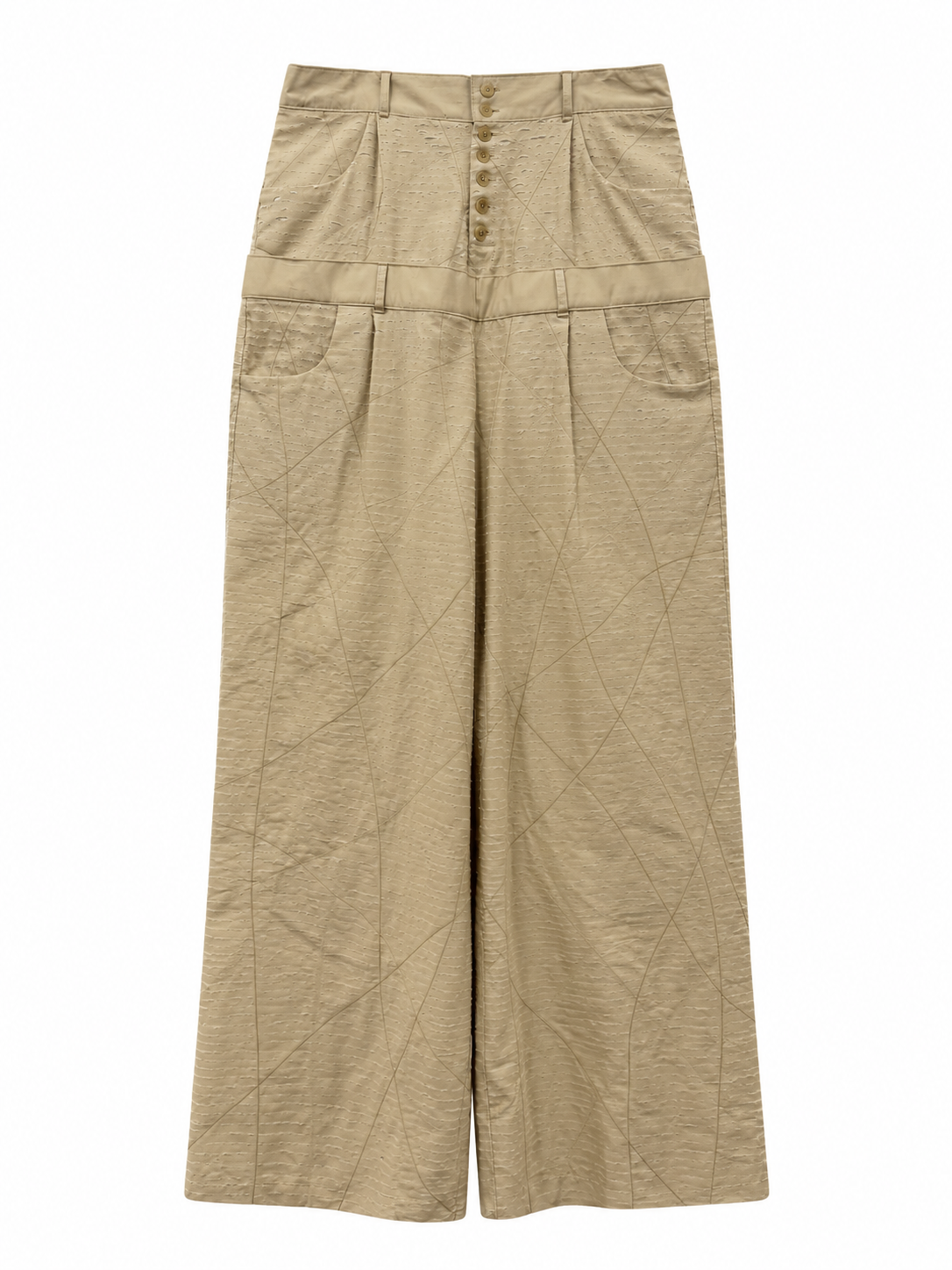 SCRATCH TEXTURE DOUBLE WAIST WIDE PANTS