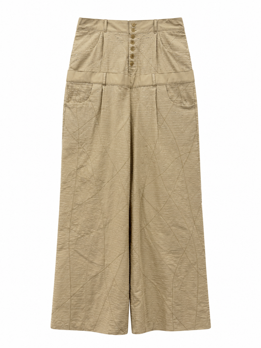 SCRATCH TEXTURE DOUBLE WAIST WIDE PANTS