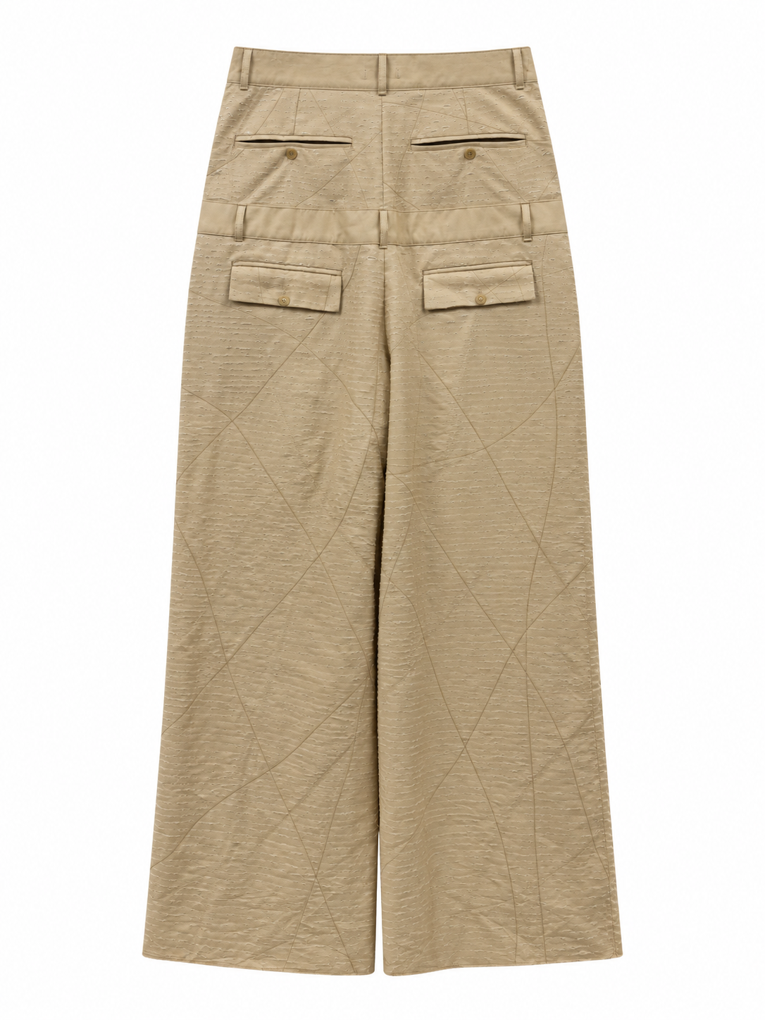 SCRATCH TEXTURE DOUBLE WAIST WIDE PANTS