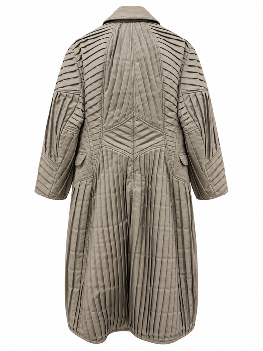 Sculptural Pleated Long Coat